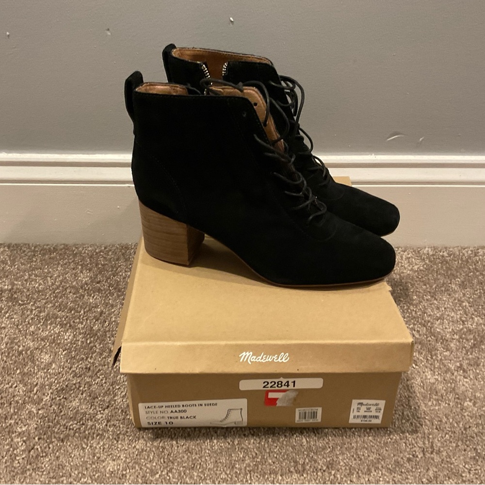 New!!  Madewell Black Lace-Up Ankle Boots